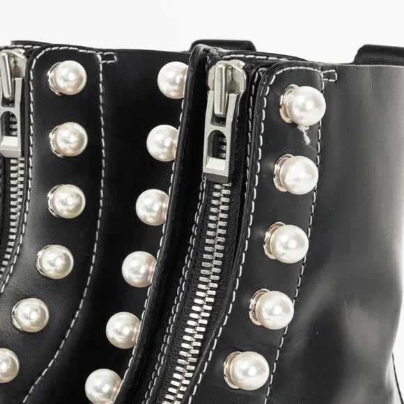 3.1 Phillip Lim Hayett Black Leather Pearl Zip-Up Boots - Picture 6 of 8